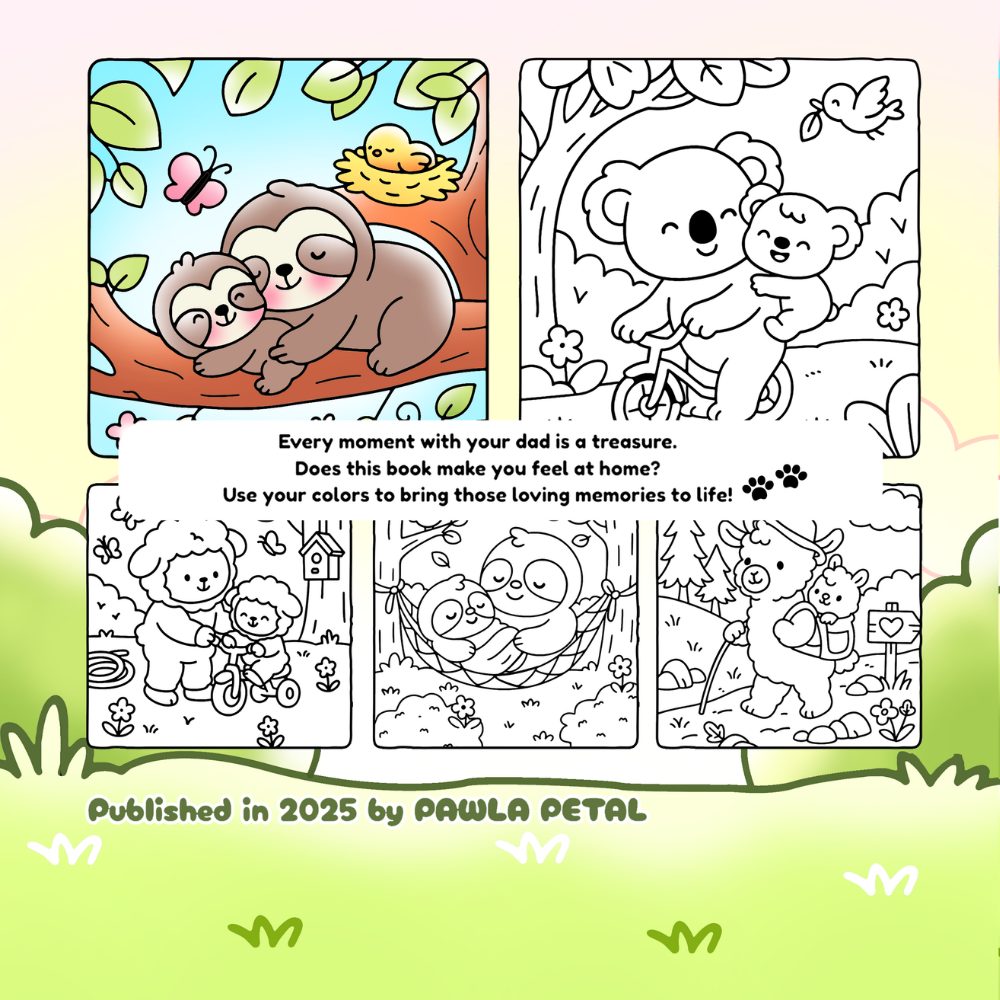 Dad Moments Coloring Book - Cute Animals Fathers Day Coloring Pages Cover Back Dad Moments Coloring Book - Cute Animals Fathers Day Coloring Pages